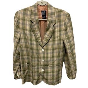GAP Womens Plaid Linen Vintage Blazer Office Jacket Size Medium Retro Preppy 90s